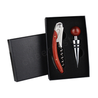 Superbe ensemble cadeau de 2 accessoires pour bouteilles de vin, ensemble cadeau en bois pour le vin et tire-bouchon en bois rouge, kit de bouchons de vin en bois