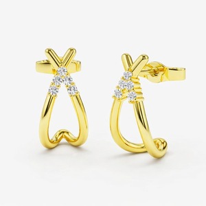DHANI JEWELS Real Diamond Criss Cross Stud <b>Earrings</b> <b>14K</b> <b>Gold</b> FG Color SI Clarity Certified Natural Diamonds Luxury Fine Jewelry - Product Image 3