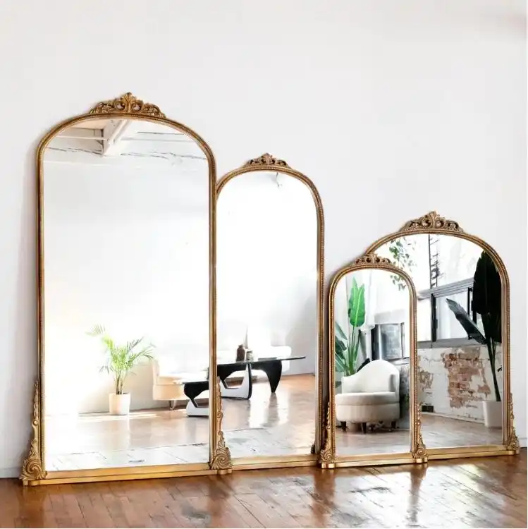 Gold Mirror Large Ornate Resin Flower Wood Carved Wall Floor Arch Gold Mirror