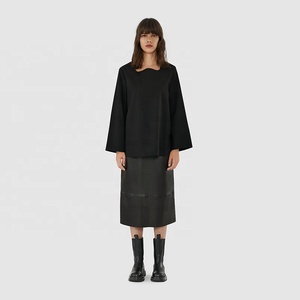 <span class=keywords><strong>Jupe</strong></span> <span class=keywords><strong>longue</strong></span> en faux <span class=keywords><strong>cuir</strong></span> droite noire simple de bureau de quantité minimale de commande basse pour les femmes - Product Image 3