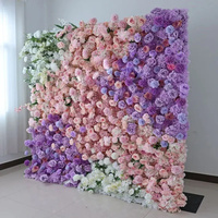 Mur de fleurs artificielles violettes en gros C-578, toile de fond 3D 5D pour mariage, roses violettes enroulables pour décoration de Noël et de mariage