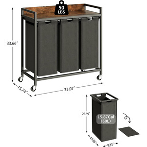 Giặt <span class=keywords><strong>Hamper</strong></span> với kệ, Giặt ủi giỏ 3 phần, Giặt SORTER với Pull-out rời túi lớn và bánh xe di chuyển - Product Image 5