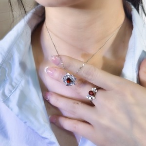 Ensemble collier, boucles d'oreilles et bague en argent sterling 925 avec pierre de cristal naturelle, classique, pour femme, cadeau de fiançailles, certifié par une tierce partie - Product Image 3
