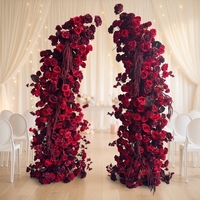 Nouvelles fleurs artificielles en soie réalistes pour arche de mariage, centre de table rouge pour allée, décoration de toile de fond de scène