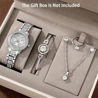 Ensemble Cadeau de Luxe Mode Montre à Quartz avec Bijoux Strass Cristal pour Femmes Filles : Boucles d'Oreilles, Collier et Bracelet