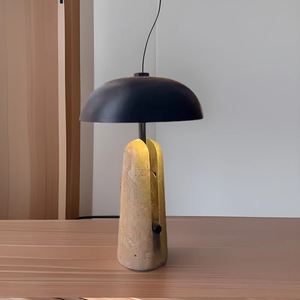 <span class=keywords><strong>Lampada</strong></span> <span class=keywords><strong>da</strong></span> <span class=keywords><strong>Tavolo</strong></span> Elegante con Paralume Nero e Base in Pietra, Luce Calda Design Wabi-Sabi per Ambienti Accoglienti - Product Image 3