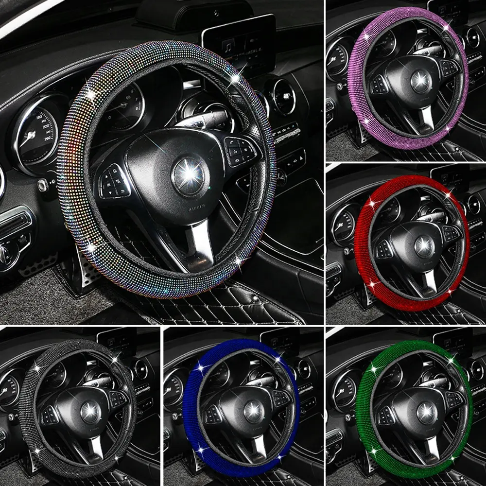 Factory Wholesale Anti-Slip Protect Flashing Rhinestone Velvet Universal Car Steering Wheel Cover Customizable