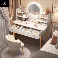 Ensemble de coiffeuse moderne et intelligente sans fil avec tiroirs en bois, meuble de rangement, bureau de maquillage pour chambre de fille, laqué acrylique sur pied