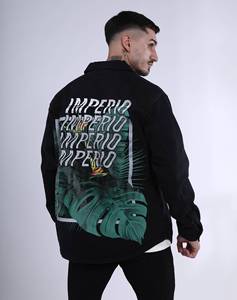 Imperio ผ้ายีนส์ overshirt การพิมพ์กราฟิกกลับรูปแบบใบไม้เขตร้อนพิมพ์ชั้น - Product Image 2