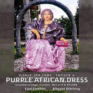 Robe Dashiki Africaine en Coton Respirant Brodé et Gaufré, Motif Floral Parfumé Violet, Traditionnelle du Mali pour Femme - Product Image 2