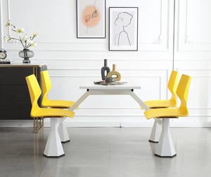 Ensemble de table à manger moderne pour cantine avec chaises bleues intégrées, design durable et élégant pour les cantines scolaires et de bureau - Product Image 6