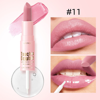 Rouge à lèvres double embout avec fixateur de rouge à lèvres, ensemble de maquillage pour les lèvres 2-en-1 finition mate ou brillante, couleur hydratante longue tenue