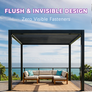Pergola motorisée en aluminium avec éclairage LED, toit à lames orientables, volets d'intimité, système intelligent robuste et résistant aux intempéries, pavillon - Product Image 4