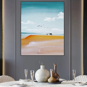 Dipinto a Mano 100% Paesaggio del Deserto per Decorazione Soggiorno, Cielo Blu, Mare, Cammello, Gabbiano, Dipinto a Olio su Tela, Arte Murale Paesaggistica - Product Image 3