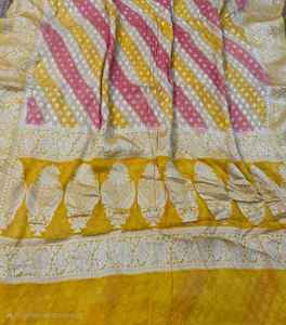 ผ้าซิ่นกัตติจอร์เจตต์ บานาราซี แท้ๆ ทอมือแบบดั้งเดิม ลายปักซารีประณีต หรูหรา ทิ้งตัวสวยงาม ป้องกันแสงแดด แห้งเร็ว ใช้ได้ทุกโอกาส - Product Image 2