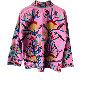 Manteau en coton pour femme grande taille, style bohème, broderie florale à la main, col mandarin, manches longues, vêtement d'extérieur décontracté pour le printemps - Product Image 2