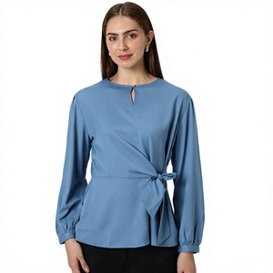 Blusa Elegante de Mujer con Estampado Floral Digital, Lazo y Botones, Corte Regular, Manga Larga, Cuello Camisero, de Gasa y Algodón, para Uso Diario - Product Image 1