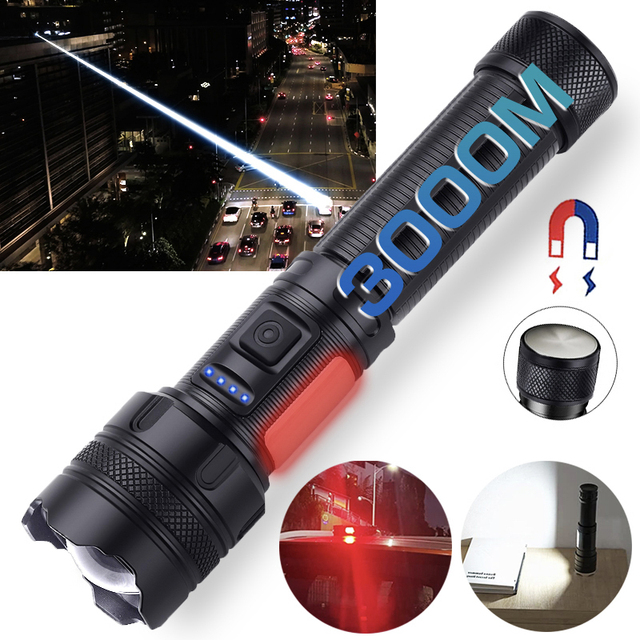1000 Lumen IP65 Rated Strong Outdoor Portable Rechargeable Telescopic Zoom 300-400M Magnetic LED Tactical Flashlight