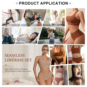 Ensemble de sous-vêtements pour femmes sans couture, doux et confortable, soutien-gorge et culotte froncés, lingerie unie, ensemble de lingerie intime - Product Image 5