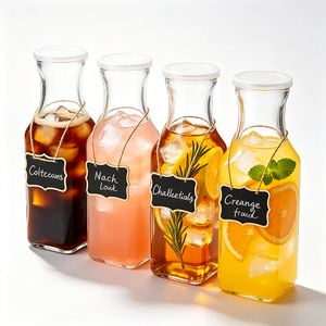 Bouteille en verre transparente réutilisable de 1000 ml pour café froid, <span class=keywords><strong>carafe</strong></span> pour boissons et jus, <span class=keywords><strong>avec</strong></span> étiquette en tableau noir, pour usage domestique - Product Image 1