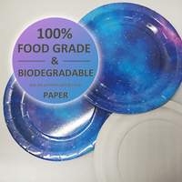 Assiette jetable de qualité supérieure Star Blue Design en papier rond écologique pour les occasions de mariage et de camping