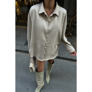 Chemise en daim MISELA pour femme, style minimaliste, boutonnée, pour tous les jours - Product Image 5