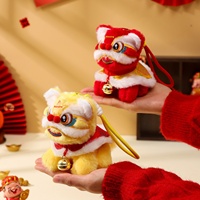 Porte-clés tête de lion de danse chinois traditionnel en peluche artisanale, décorations du Nouvel An chinois, cadeau, se tient debout