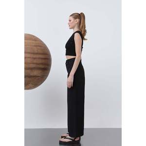 กางเกงขากว้างผู้หญิงมีกระเป๋า - 32116PNT - สีดำ - Product Image 4