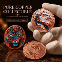 Pièce commémorative ronde colorée de 1 oz en cuivre pur 999, style autocollant décoratif, série créative électroplaquée Feng Shui antique