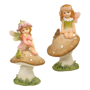Graziose <span class=keywords><strong>fate</strong></span> da giardino fiorito seduto sui funghi collezione di <span class=keywords><strong>fiori</strong></span> in resina - Product Image 5