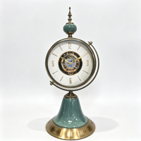 Horloge de bureau rétro européenne de luxe, mouvement silencieux à engrenages rotatifs, cadran coloré en nacre, base en métal émaillé craquelé, pour la maison ou comme cadeau