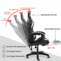 Chaise de jeu réglable en hauteur avec éclairage RGB, chaise de bureau ergonomique confortable en cuir avec repose-pieds pour les joueurs