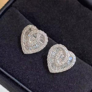 Orecchini a cuore in oro bianco con diamanti naturali colore D certificati GIA, gioielli da sposa per donna, stile romantico - Product Image 3