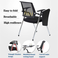 Chaise de formation en tissu au design moderne pour étudiants, utilisation en classe, pliable avec mouvement oscillant, tablette d'écriture et accoudoir fixe