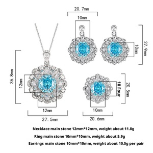 Elegant Fashion Eco-friendly Copper 12-10MM Sea Blue Zircon Floral Pendant <b>Earrings</b> Set Women's Bridal Jewelry Set for Women - Product Image 2
