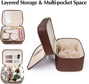 Borsa da Viaggio per Trucco in Pelle a Doppio Strato con Chiusura a Cerniera, Grande e Portatile, Resistente alle <span class=keywords><strong>Macchie</strong></span> e ai Graffi, Organizer Cosmetico per Donne - Product Image 4