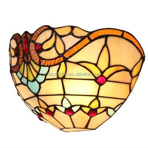 Lampe murale demi-hauteur de style Tiffany de luxe de 12 pouces, design baroque en verre teinté, pour chambre à coucher, salle à manger, source de lumière LED, petites tailles - Product Image 3