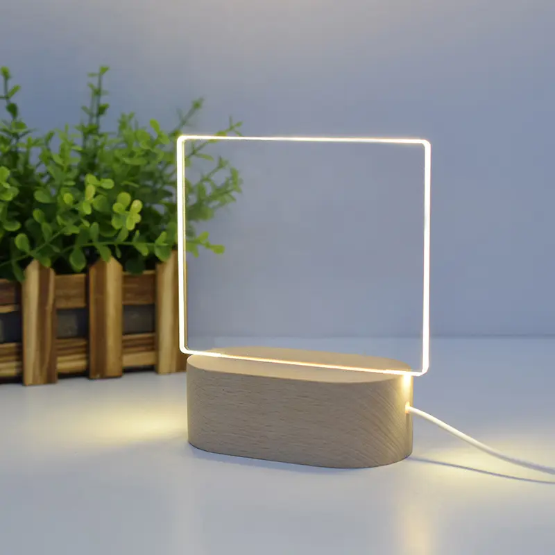 Boş akrilik levha için LED taban ışık yayan DIY yatak odası 3D gece lambası mesaj panosu yaratıcı LED ahşap süsler