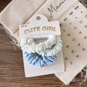 Venta al por mayor 3 uds bandas de pelo de satén para niñas de color azul estilo de moda Scrunchies accesorios diarios para el cabello para cola de caballo - Product Image 5