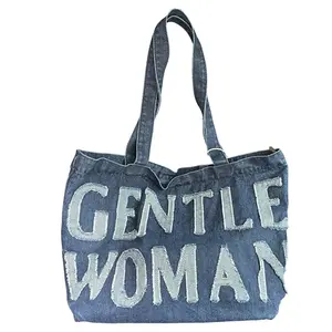 hot sale designer women fringe words canvas tote bag jean ladies shoulder shopping bag