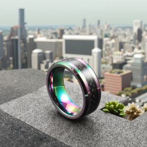 À la mode 8mm arc-en-ciel biseauté bord carbure de tungstène bague de mariage noir en <span class=keywords><strong>Fiber</strong></span> de carbone incrustation unisexe hommes femmes bijoux modèle A209 - Product Image 2