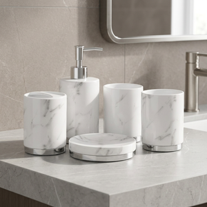 COZY Eco-Friendly Modern Five-Piece Ceramic Bathroom Accessories <b>Set</b> Marble Pattern Hand <b>Soap</b> Dish Liquid <b>Soap</b> Dispenser - Product Image 3