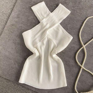 Camiseta sin mangas sexy de punto con cuello cruzado y hombros descubiertos para mujer - Top chaleco de moda de doble uso - Product Image 6