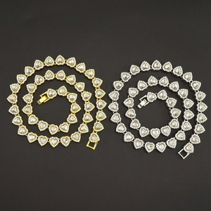 Wholesale 10MM Ins Style Heart Shape Link <b>Chain</b> Necklace <b>Iced</b> <b>Out</b> Rhinestone Cuban <b>Chain</b> Tennis <b>Chain</b> Fashion Jewelry For Women - Product Image 1