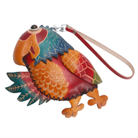 Porte-monnaie en cuir véritable fait main, motif perroquet 3D coloré, pochette zippée, porte-clés avec dragonne, idéal pour un cadeau