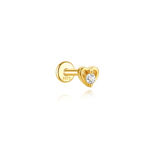 Piercing Labret Minimaliste en Argent Sterling S925 Plaqué Or 18K avec Zircon Marquise Sertie Bezel et Dos Plat pour Cartilage - Product Image 5