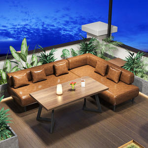 Ensemble de meubles de bar, table en bois massif et canapés en cuir, style industriel rectangulaire pour bars, cafés, pubs - Product Image 4