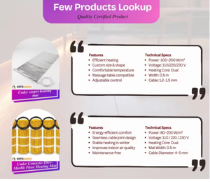 Tapis chauffant sans joint pour sol en carrelage béton, 230V 25A, conducteur en cuivre, isolation PVC, design industriel, garantie 1 an, pour hôtels et appartements - Product Image 3