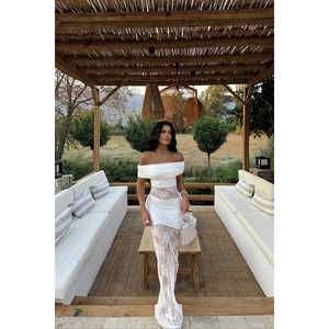 Robe de soirée longue en dentelle blanche pour femme, style de fête formelle, taille empire, longueur longue, taille XS pour les invités de mariage - Product Image 3