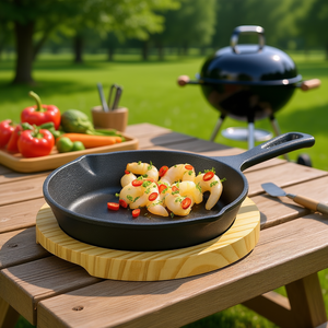 กระทะเสิร์ฟบาร์บีคิวพร้อมด้ามจับ แผ่นไม้สำหรับทำอาหารกลางแจ้ง - Product Image 3